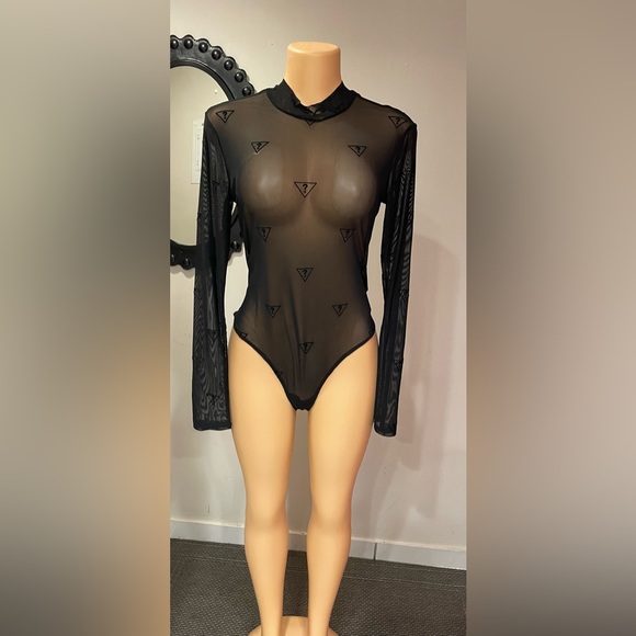 Guess Tops - NWT GUESS BODYSUIT SHEER SEXY BLACK SIZE XL